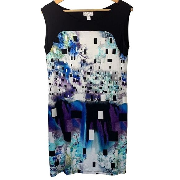 SCAPA LAUREN PERRE Women’s Abstract Print Dress White/Black Size Medium - Picture 1 of 7